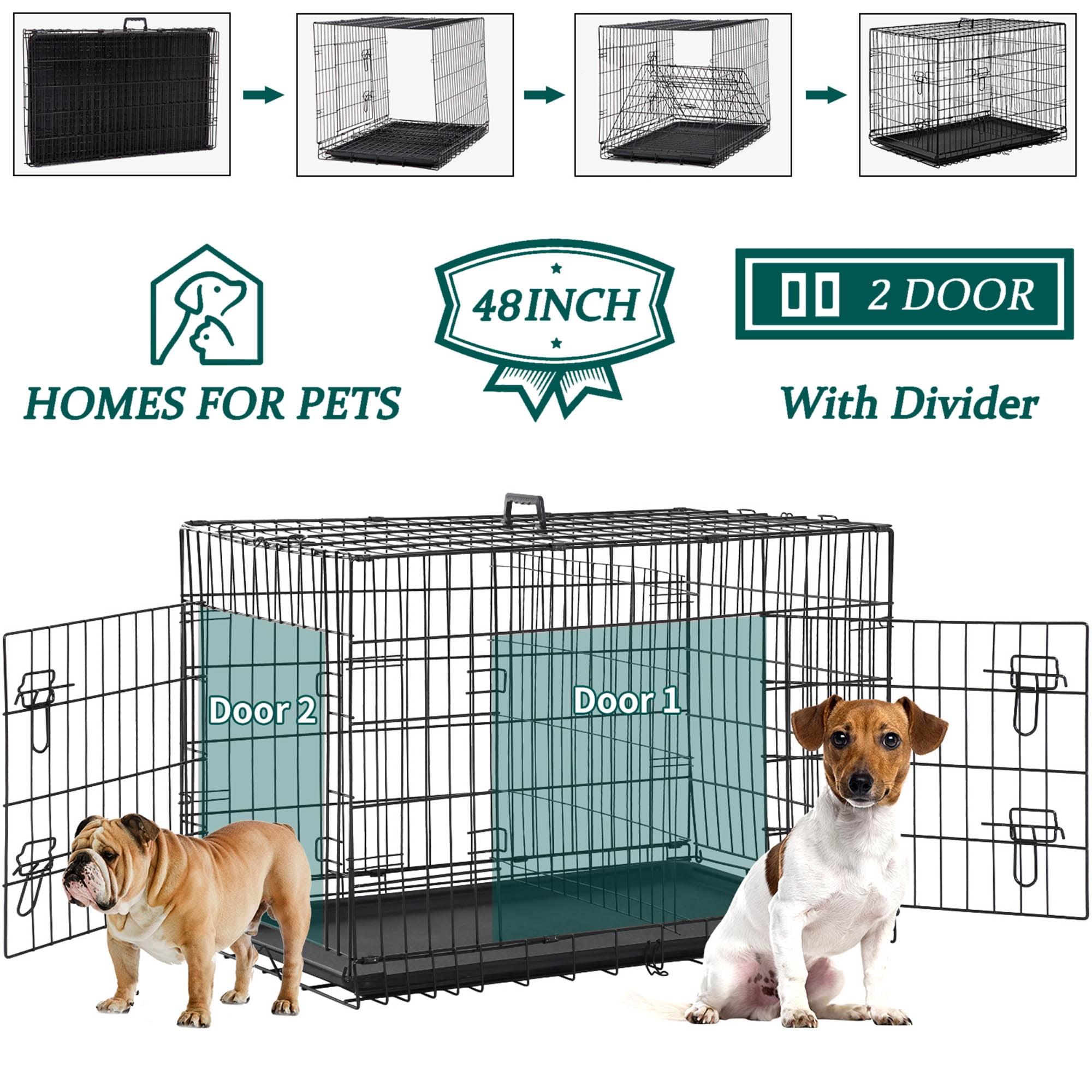XXL Large Dog Crate for Large Dog 48 Inch Folding Dog Cage Metal Wire ...