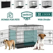 XXL Large Dog Crate for Large Dog 48 Inch Folding Dog Cage Metal Wire Dog Kennel Pet Animal Segregation Cage for Golden Retriever, Pitbull with Bottom Tray, Double-Door, Handle