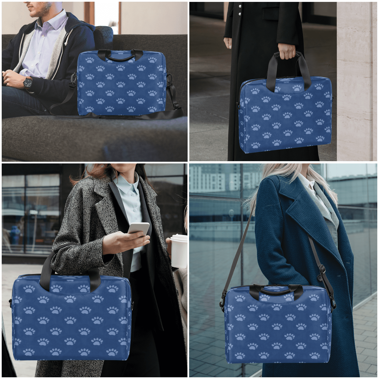 Herdesigns Blue Dog Paw Print Laptop Bag for Women Men, Computer Case Briefcase Messenger Bags, 15-15.6 inch Laptop Sleeve Shoulder Bag