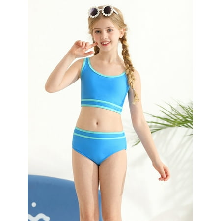 8-13T Girl Two-Piece Bikini Swimsuits Kids Tankini Bathing Suit Sport Swimwear Adjustable Shoulder Strap