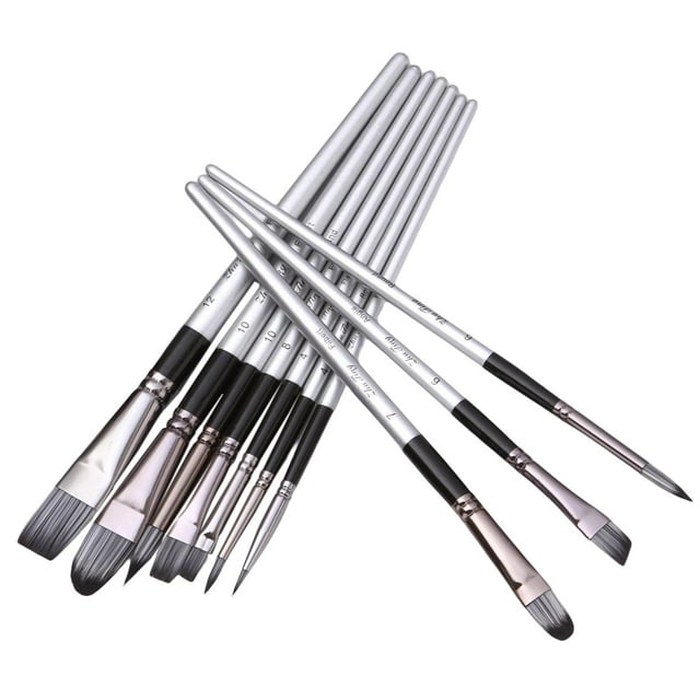 12x pinceles de pintura para artistas, mango de madera, punta plana, juego de pinceles de pintura, pinceles de pintura acrílica, herramientas de SM SunniMix Pincel de artista