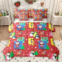 Homewish Xmas Santa Claus 7 Pieces Bedding Comforter Set,Cartoon Penguin Snomwan Full Bedding Set,Cute Christmas Reindeer Fitted Sheet Flat Sheet For Kids,Luxury Bedroom Decor Reversible