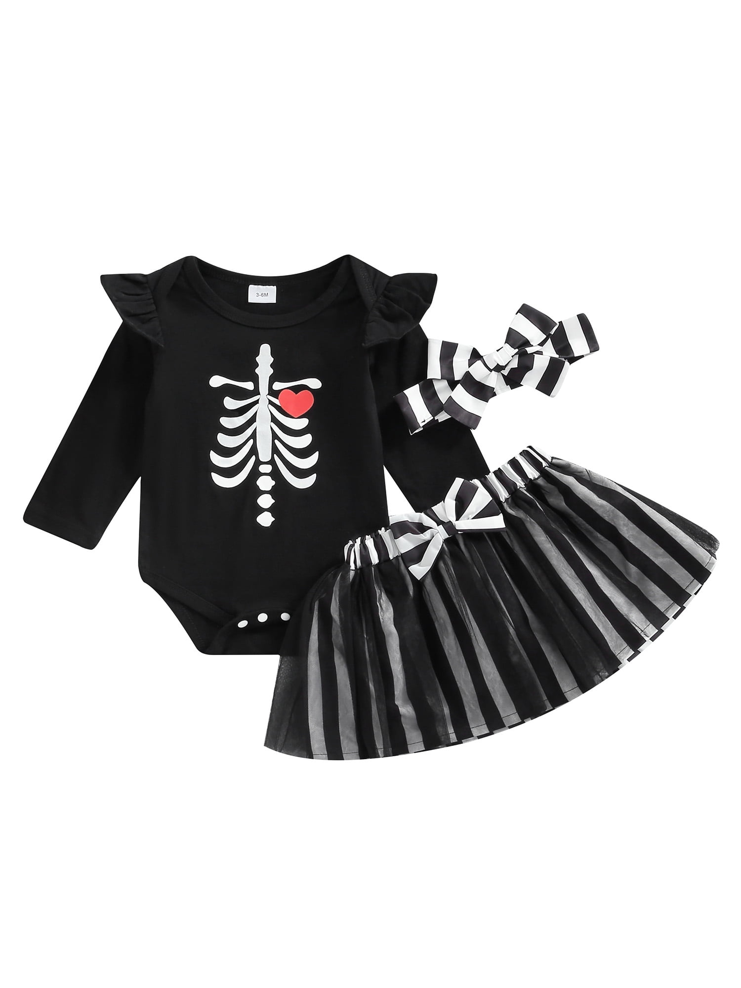Halloween Baby Boy Girl Long Sleeve Skeleton Print Romper Hat Party Outfits Set 