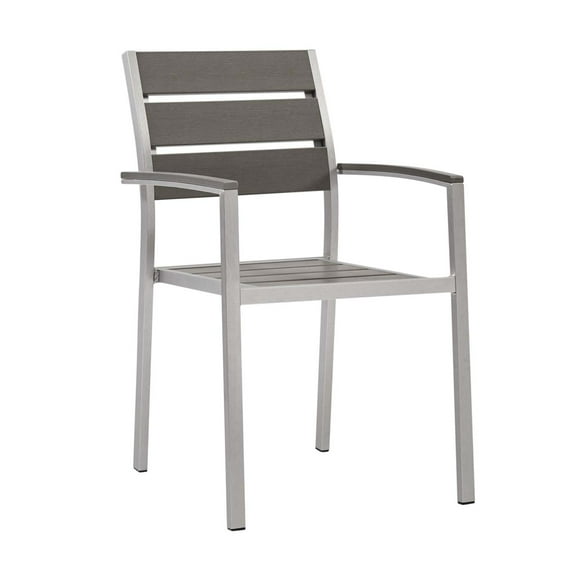 Modway Shore Outdoor Patio Aluminum Dining Armchair in Silver Gray