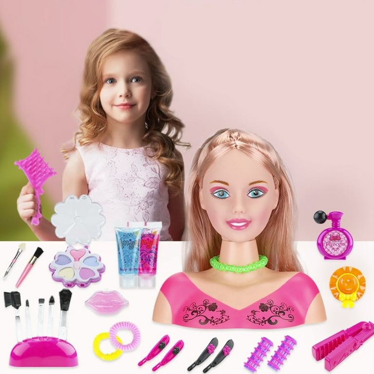 ADVEN Makeup Pretend Playset for Children Hairdressing Styling Head Doll  Hairstyle Toy Gift with Hair Dryer for Kids Girls