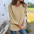 thumbnail image 4 of Lenpel Women's 3/4 Length Sleeve Tops Crew Neck Solid Color Casual T Shirts Fall Fashion Tunic Blouses, 4 of 7