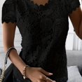 thumbnail image 1 of Camiseta De Encaje Con Cuello Redondo, Elegante Camiseta De Manga Corta Para Primavera Y Verano, Ropa De Mujer, 1 of 4