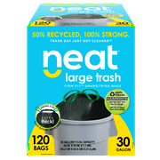 Neat - Drawstring Trash Bags, 50% Recycled, 30 Gallon, 1.1 Mil, 30"x33", Black & White, 120 Count