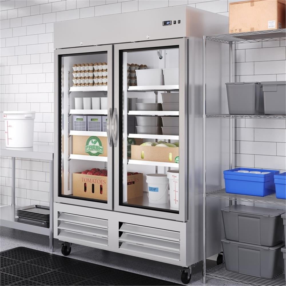 Pemberly Row 54" Commercial Two Glass Door Convertible Reach-In Refrigerator