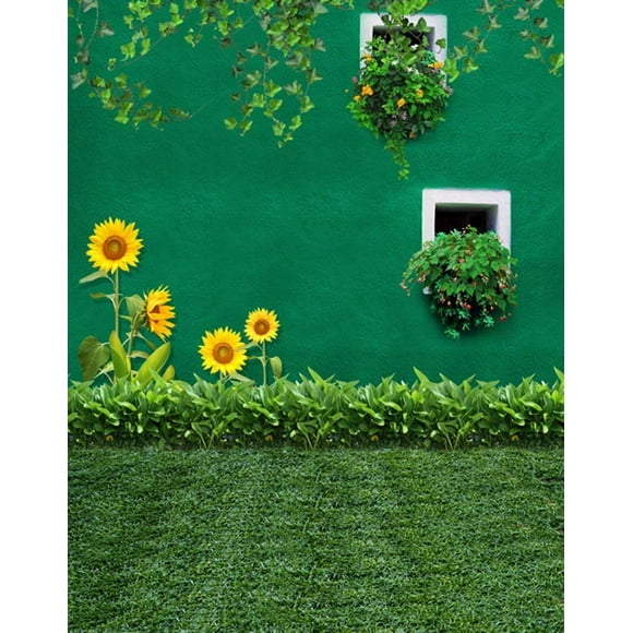 BSDHOME Polyester Nature Green Grass Yellow Sunflowers Photography Backdrops Photo Props Studio Background 5x7ft