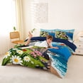 thumbnail image 3 of jejeloiu Scenic Coastal Puffin Bedding,Lighthouse Floral Landscape Duvet Cover Full For Boys,Green Blue,Navy Blue Reversible,3-Piece,1 Duvet Cover and 2 Pillowcases, 3 of 6