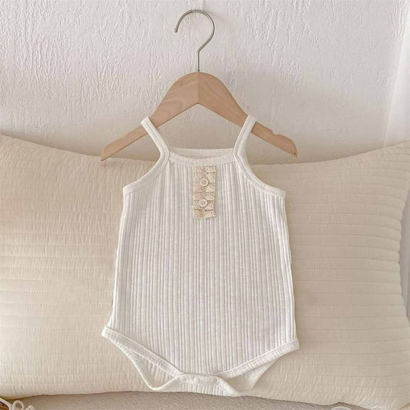 Delliss Baby Girls Spaghetti Strap Bodysuit Summer Cotton Sleeveless Romper Breathable Tank Top Jumpsuit