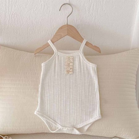 BLTIBY 2025 Newborn Baby Girl Boy Summer Romper Unisex Solid Color Halter Jumpsuit Sleeveless Backless Overalls Outfits Infant Fashion Bodysuit White 3-6 Months
