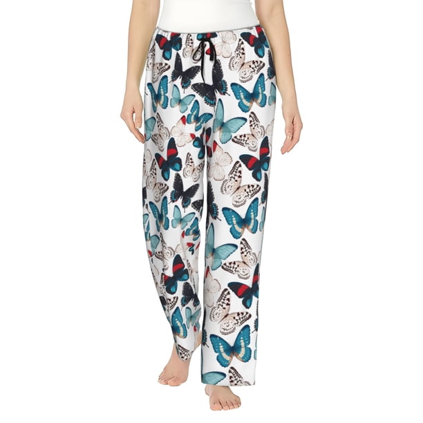 Fotbe Butterfly Pantalones de Pijama para Mujer, Pantalones de Dormir, Pantalones Pj con Cordón y Bolsillos-XX-Large