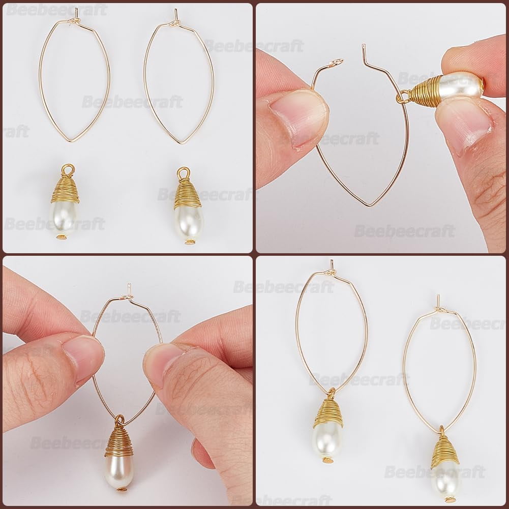 1 Box 70Pcs Round Earring Hoops Real 18K Gold Plated Brass Beading Eye Shaped Ear Findings for DIY Earring Craft Making