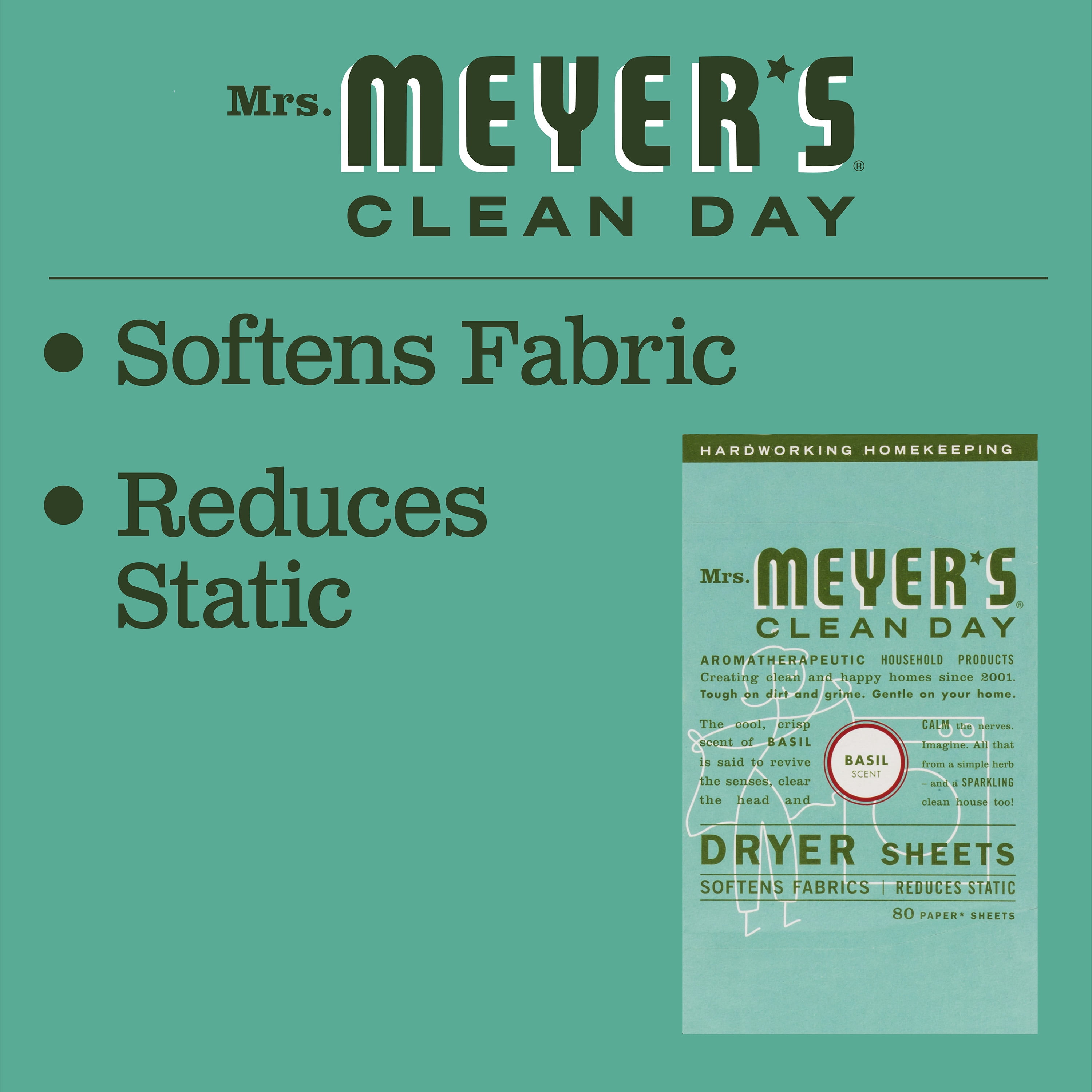 Mrs. Meyer's Clean Day Dryer Sheets Basil, 80 CT (Pack of 3)
