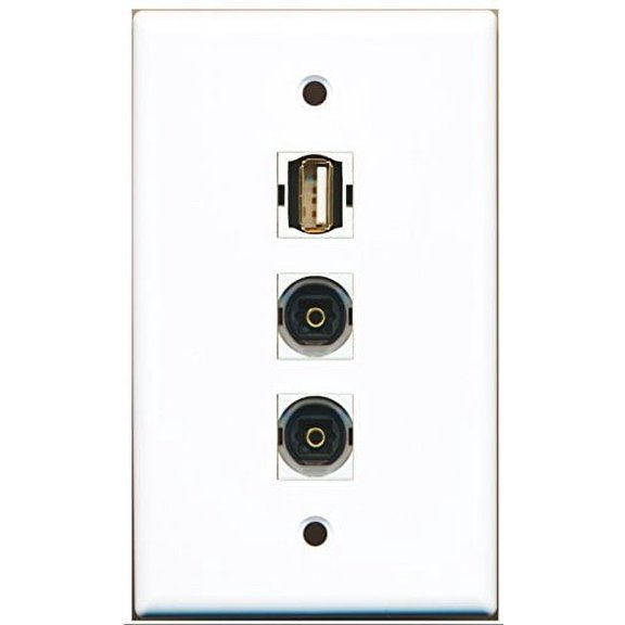 RiteAV - 1 Port USB A-A 2 Port Toslink Wall Plate