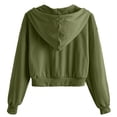 thumbnail image 4 of HAPIMO Women's Trendy Cropped Hooded Sweatshirts Drawstring Long Sleeve V Nevk Workout Crop Tops Lightweight Solid Pullover Hoodies Army Green M, 4 of 6