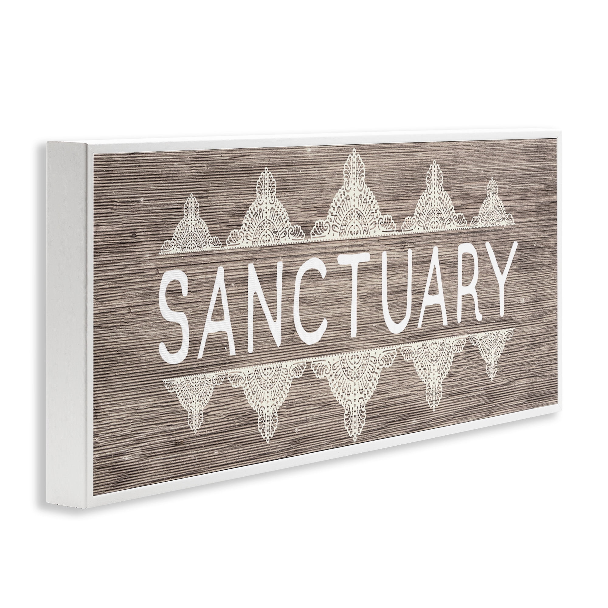 Stupell Industries Sanctuary with Paisley Pattern Typography Painting White Framed Art Print Wall Art, 30 x 13