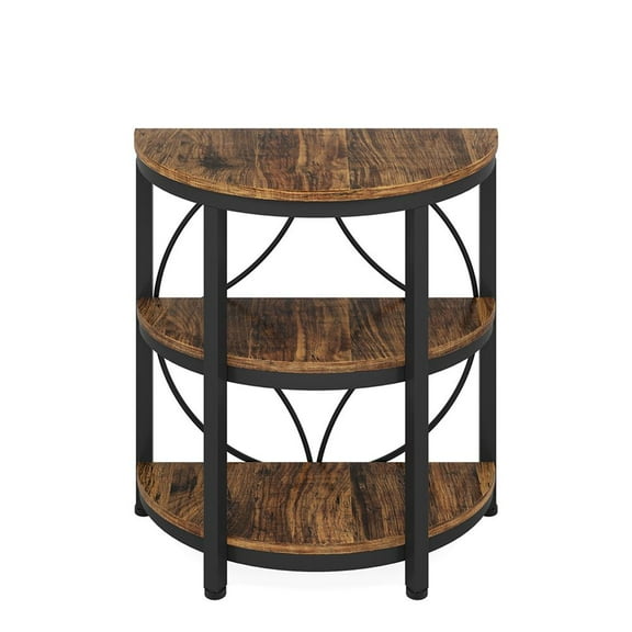 Barara King Nightstand Sofa Table, End Table, Side Table,Half-Round End Table, 3-Tier Narrow Side Table with Metal Frame,Brown