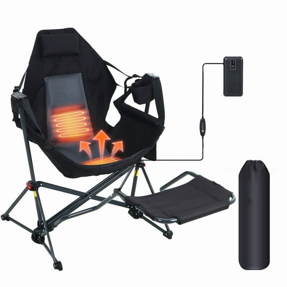 Heated Hammock Swing Chair with Footrest, High Back, Cup Holder, Side Pocket & Power Bank, Portable Outdoor Relaxation Seat (1 Pack)