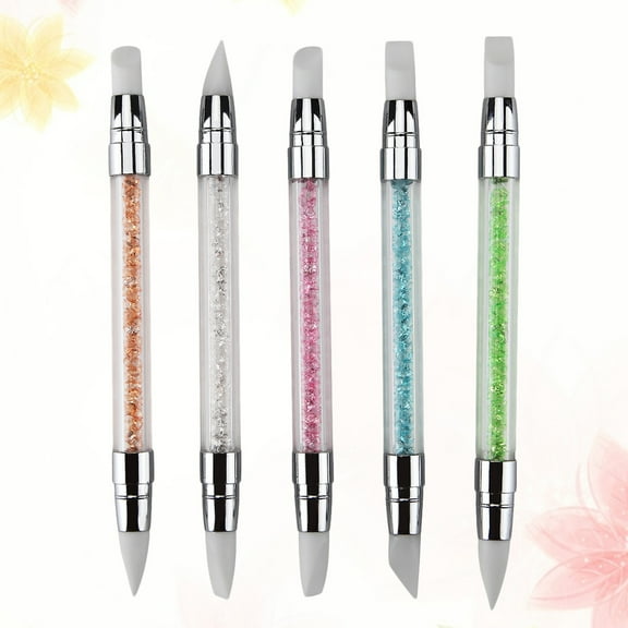 KALLORY Back to School 5pcs Rhinestone Applicator Pen Nail Art Pen with Silicone Handle for Women and Nail Artists