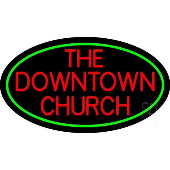 Red The Downtown Church LED Neon Sign 13 x 24 - inches Black Square Cut Acrylic Backing, with Dimmer - Premium built indoor Sign for Home décor, Event, Religious place, Store interior.