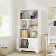 thumbnail image 5 of Modern Bookcase with Doors White Bookshelf with LED Lights 3 Shelf Standing Bookshelves Large Display Shelf Unique Book Shelf for Bedroom, Living Room, Home Office, 5 of 7