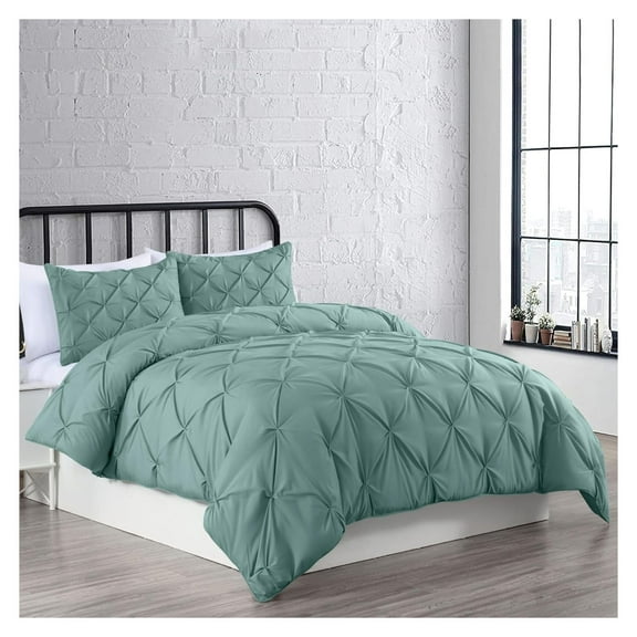 YOSITiuu Berlin Spa Blue Pinch Pleat Full Comforter Set 3-Piece (1 Comforter and 2 Pillow Shams) Soft Pintuck Lightweight All Season Microfiber Comforter Bedding Set