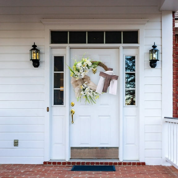 Tyidzon Easter Wreath with Cross Garland 16 Inch Spring Door Decor Handmade for Front Door Fireplace Wall Easter Decorations Purple