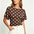 thumbnail image 5 of SSZMDLB Women Polka Dot T-Shirts Short Sleeve Round Neck Ruched Casual Slim Fit Summer Tops Fashion Tee Shirt Travel Outfits Workout Clothes, Brown 2XL, 5 of 8