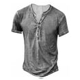 thumbnail image 1 of Short Sleeve Vintage Washed Men Casual Henley Shirt Male Button Down Blouse, 1 of 2
