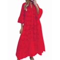 thumbnail image 3 of Women'S 2025 Lace Eyelet Embroidery Maxi Dress V-Neck Trumpet Sleeve Boho Flowy Swing Dress Red L, 3 of 8