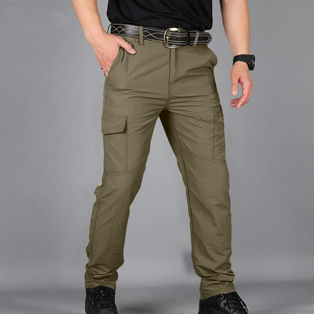 Puntoco Pantalones deportivos casuales con cintura elástica y múltiples bolsillos para hombre