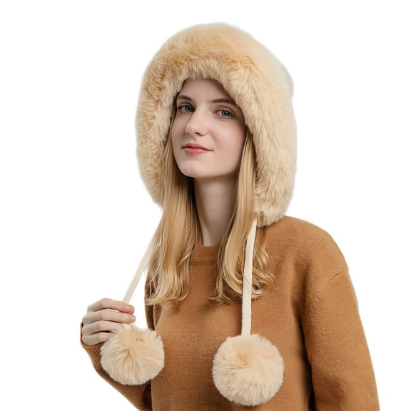 Diufon Women's Winter Knitted Hat Windproof Plush Thickened Warm Hats Fleece Lined Ski Cap with Plush Ball