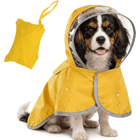 GHODEC Waterproof Dog Raincoat, Adjustable Pet Rain Clothes, Waterproof Dog Poncho, Clear Hooded Double Layer, Reflective Strip & Storage Pocket for Medium Dogs (M)