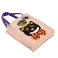 thumbnail image 2 of Bolsa de mano de Halloween de tela de yute con asa, 4 patrones, bolsas de Acción de Gracias para almacenamiento de trucos, gato negro, 2 of 8