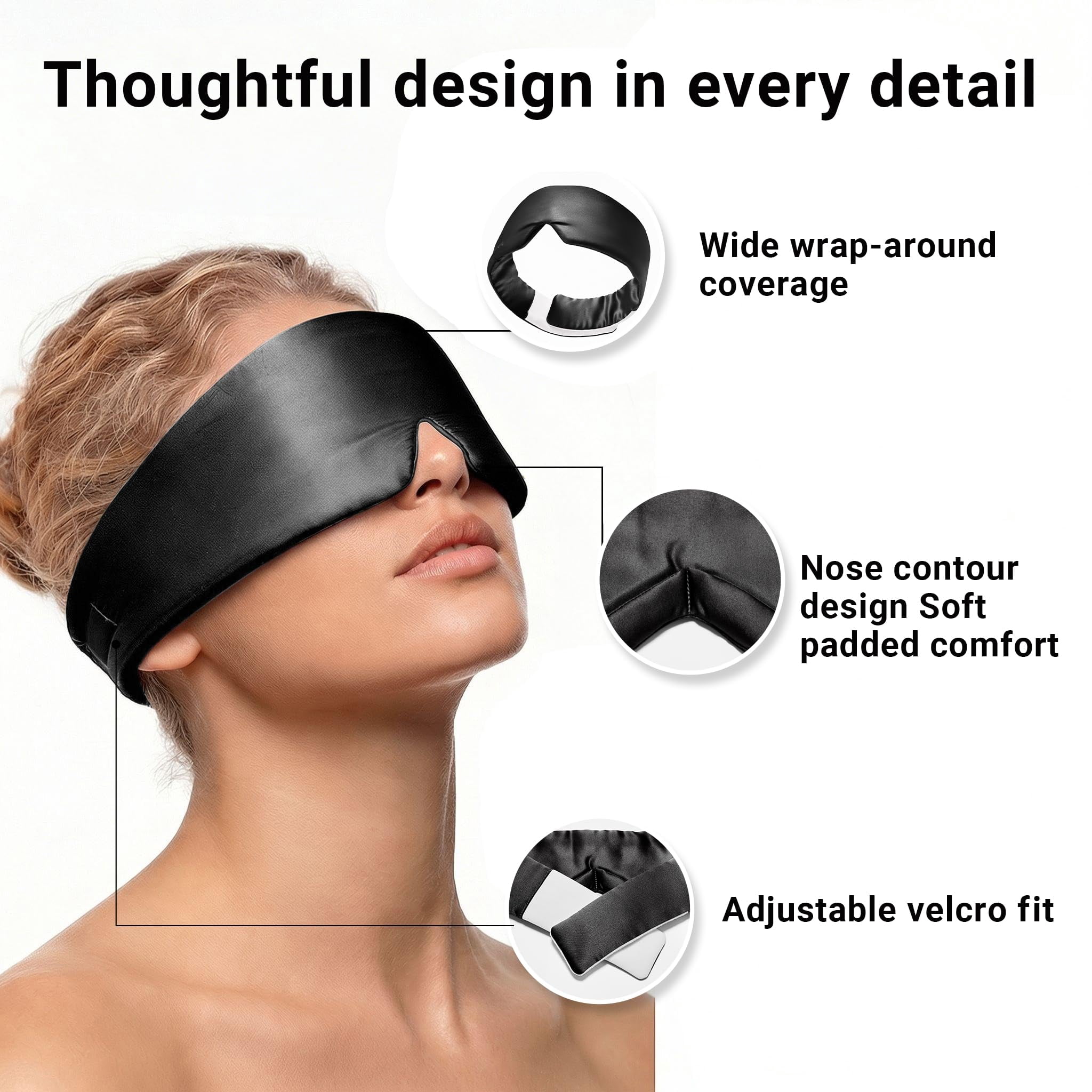 FACEMOON 100% Mulberry Silk Sleep Mask, Adjustable Strap, Light Blocking