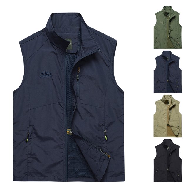 Fengqque Gilet Léger Sans Manches pour Hommes Veste de Travail Extérieure pour Voyage Randonnée Course Kaki 8(TG)