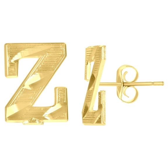 10k Yellow Gold Unisex Letter Z Initial Stud Earrings Jewelry Gift for Men Women
