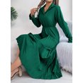 thumbnail image 3 of Women Casual Solid Color Turn-Down Collar Long Dresses Button Flare Sleeves Hundred Pleats Dress, 3 of 7