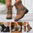 thumbnail image 2 of Ankle Boots for Women Vintage Leather Lace up Low Heel Short Riding Booties Casual Comfy Stretch Knit Trendy Buckle Strap Zipper Mid Calf Motorcycle Boots Brown Size 8.5, 2 of 6