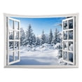 thumbnail image 3 of Winter Tapestry Window Outside Snow Covered Pine Tree and Snowy Mountain Tapestry Wall Hanging Natural Snow Scene Tapestry Wall Hanging for Bedroom Living Room Dorm Wall Art Home Decor 60x40 inch, 3 of 7