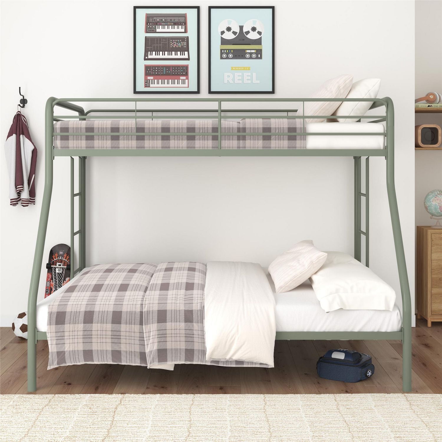 DHP Dusty Twin Over Full Metal Bunk Bed, Thyme Green
