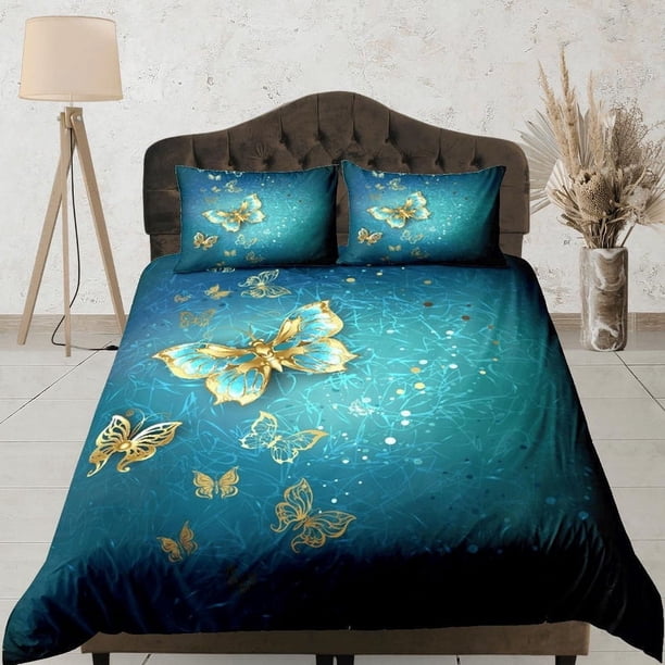 Juego de Funda Nórdica Mariposa Colcha Verde, Ropa de Cama con Funda de Almohada
