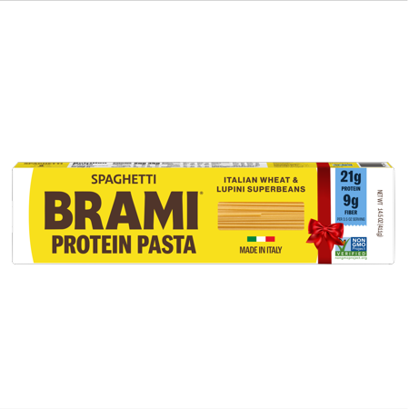Brami Spaghetti Italian Protein Bronze Cut Pasta, Lower Carb, High Fiber, Non-GMO, Made in Italy, Durum Wheat Plus Lupini Beans, Shelf-Stable Noodles, 14.5 oz Box