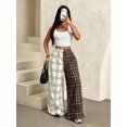 thumbnail image 5 of Women's Plaid Collared Wide Leg Pants, Elastic Waist Loose Fit Draped Palazzo Trousers for Everyday, Vacation & Casual Wear, 5 of 5