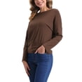 thumbnail image 4 of INSPIRE CHIC Blusas de punto de manga larga para mujer, camiseta suelta de hombros caídos, top M color café, 4 of 5