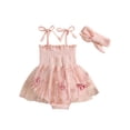 thumbnail image 2 of Aojekbee Newborn Girl Outfit, Tie-up Sleeveless Pleated Butterfly Tulle Patchwork Romper Dress with Hairband Summer Clothes, 2 of 10