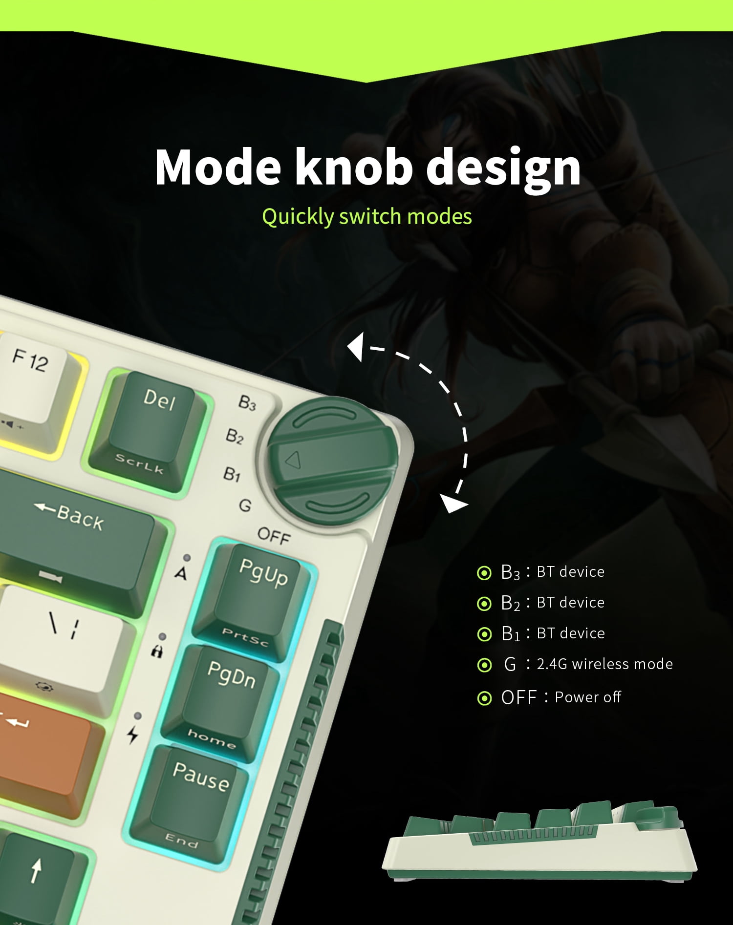 RK ROYAL KLUDGE H81 Hot Swappable Mechanical Keyboard Triple Mode 2.4G Bluetooth USB-C Knob Control Wireless Gaming Keyboard Gasket Mounted with RGB Backlit SkyCyan Switch 75% Layout 81 Keys Green